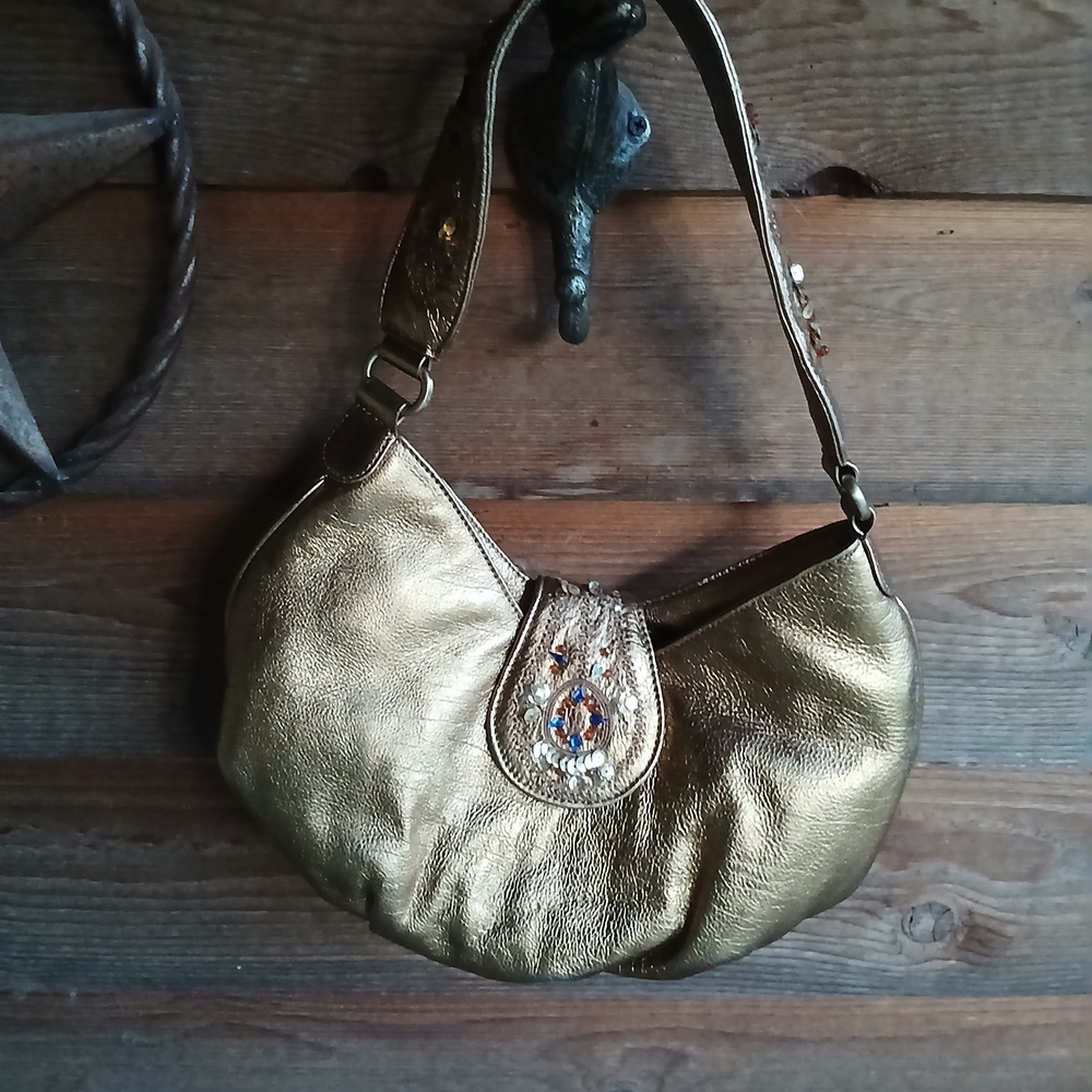 Donald J. Pliner Gold Embellished Shoulder Bag